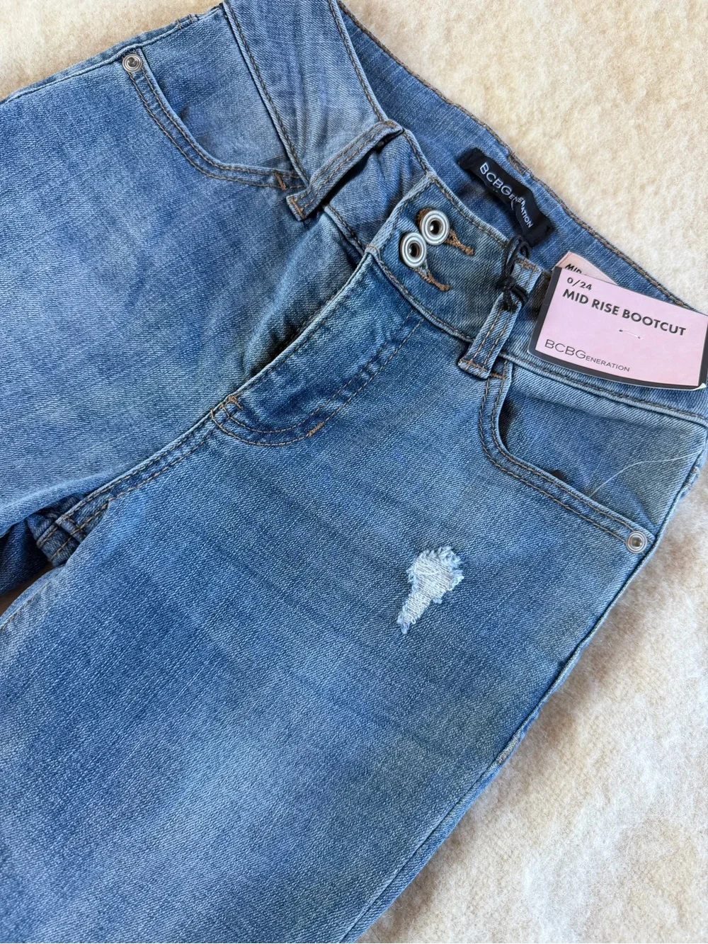 BCBGeneration Two-Button Mid Rise Bootcut Jeans - Denim Blue NWT